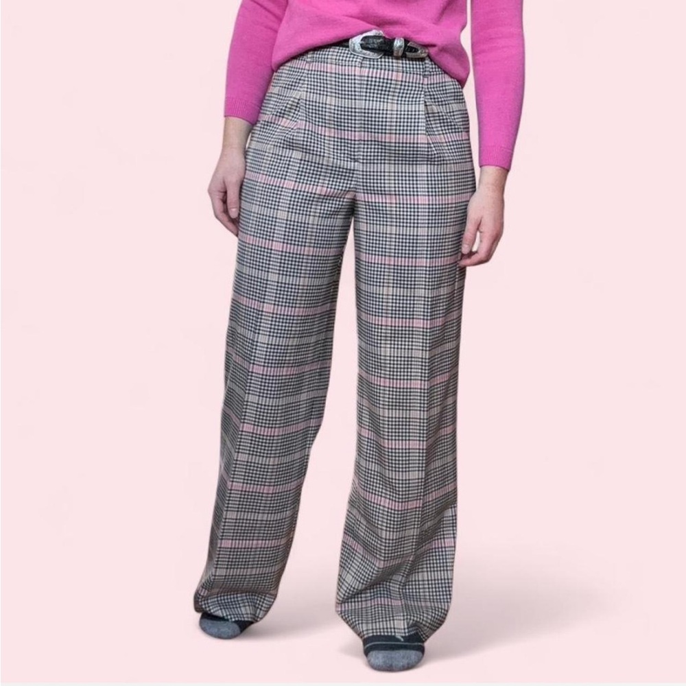 LOFT Plaid Wide Leg Pants - Black, Gray, Pink